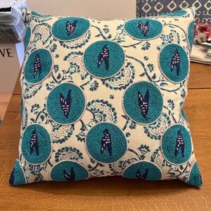 Anthropologie Teal and Cream Accent Pillow
